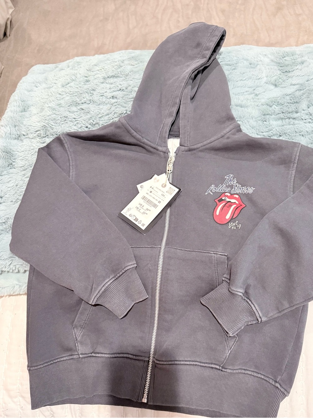 Zara The Rolling Stones Kids Grey Zip-Up Hoodie Size 8